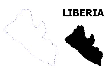 Vektör kontur resim yazısı ile Liberya Haritası noktalı
