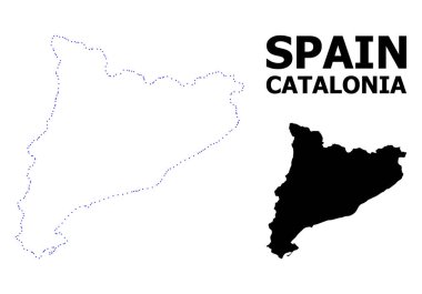 Vektör kontur Katalonya haritası adı ile noktalı