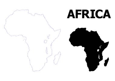 Vektör kontur altyazı ile Afrika noktalı harita