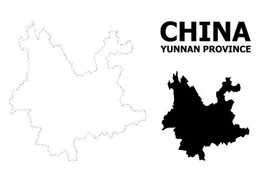 Vektör kontur Yunnan Eyaleti adı ile noktalı harita