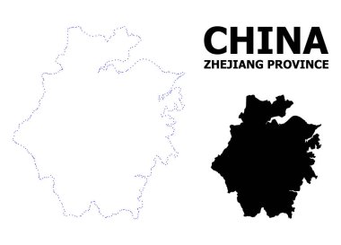 Vektör kontur adı ile Zhejiang Eyaleti noktalı harita