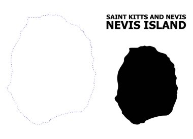 Vektör kontur Nevis Adası adı ile noktalı harita