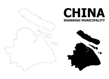 Vektör kontur harita Şanghay Belediyesi adı ile noktalı