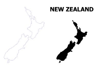 Vektör kontur Yeni Zelanda adı ile noktalı harita