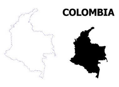 Vektör kontur Kolombiya harita noktalı adı ile
