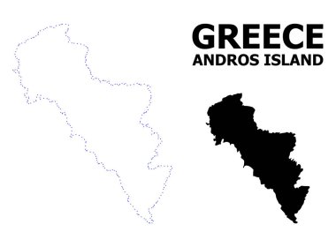 Vektör kontur noktalı harita Yunanistan-Andros Adası adı ile