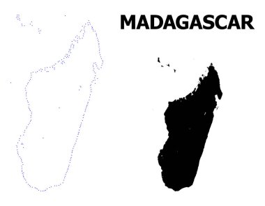 Vektör kontur resim yazısı ile Madagaskar Adası noktalı harita