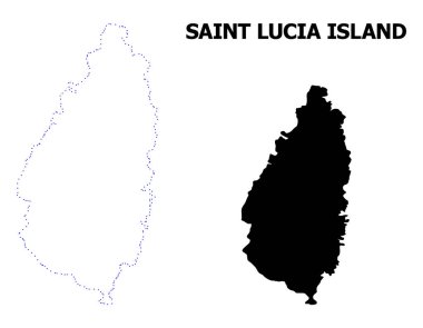 Vektörel kontur noktalı Saint Lucia Adası Haritası adı ile