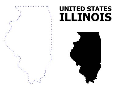 Vektör kontur Illinois Devlet adı ile noktalı harita