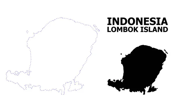 Vektor Kontur Dotted Peta Pulau Lombok dengan Nama - Stok Vektor