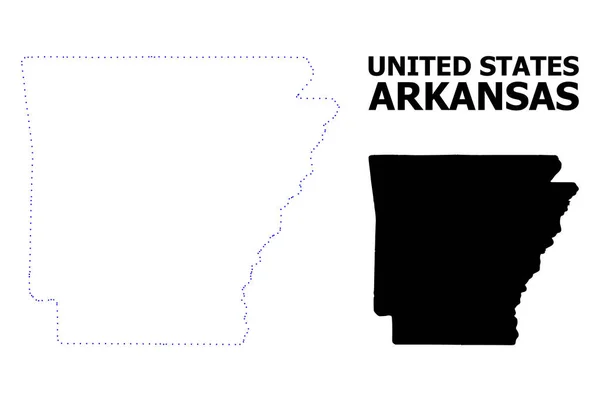 Wektor kontur kropkowana Mapa stanu Arkansas z nazwą — Wektor stockowy