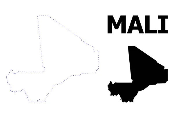 Vector Contour Mapa punteado de Malí con Nombre — Vector de stock