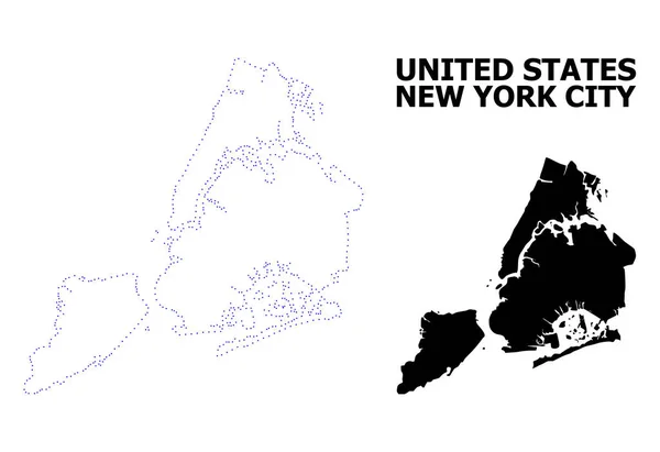 Vektör kontur New York City adı ile noktalı harita — Stok Vektör