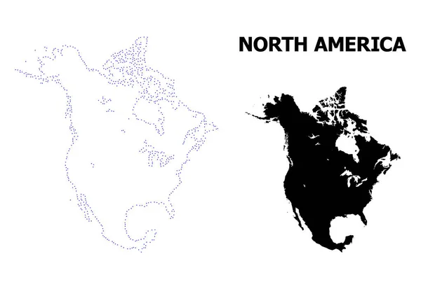 Mapa vektorové linie s tečkovanou mapou Severní Ameriky s názvem — Stockový vektor