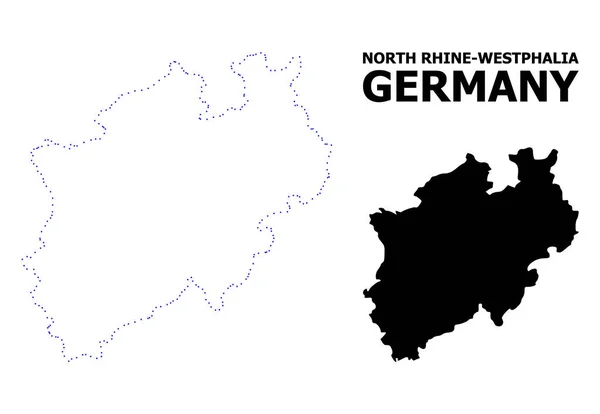 Vector Contour Mapa punteado del estado de Renania del Norte-Westfalia con nombre — Archivo Imágenes Vectoriales