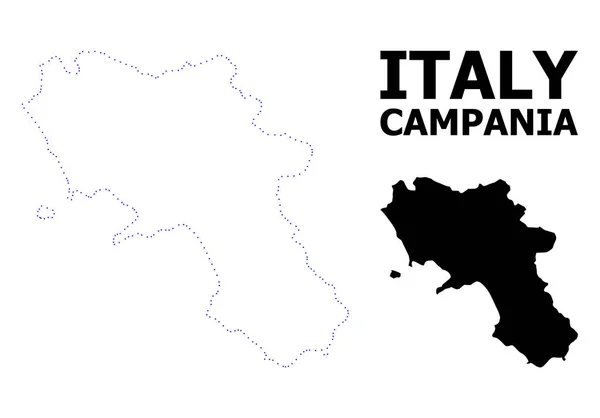 Mappa punteggiata del contorno vettoriale della regione Campania con didascalia — Vettoriale Stock