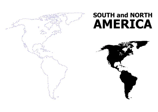 Carte à points de contour vectoriel de l'Amérique du Sud et du Nord avec nom — Image vectorielle