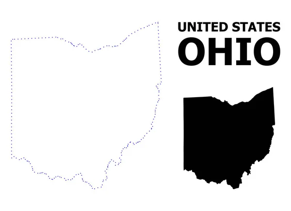 Mappa punteggiata contorno vettoriale dello stato dell'Ohio con didascalia — Vettoriale Stock