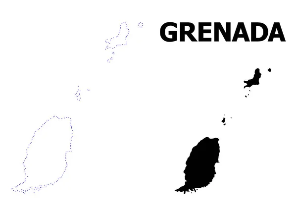Vector Contour prickig karta över Grenada öar med namn — Stock vektor