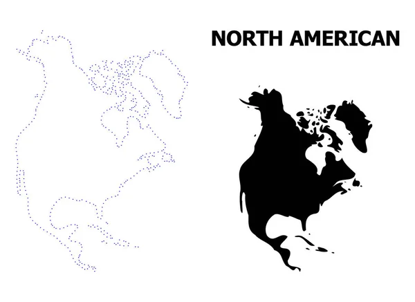 Vector Contour Mapa punteado de América del Norte con Nombre — Vector de stock