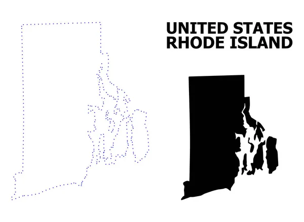 Mapa pontilhado do contorno vetorial do estado de Rhode Island com nome —  Vetores de Stock