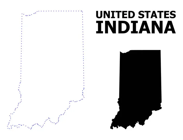 Vector Contour Mapa pontilhado do Estado de Indiana com legenda —  Vetores de Stock