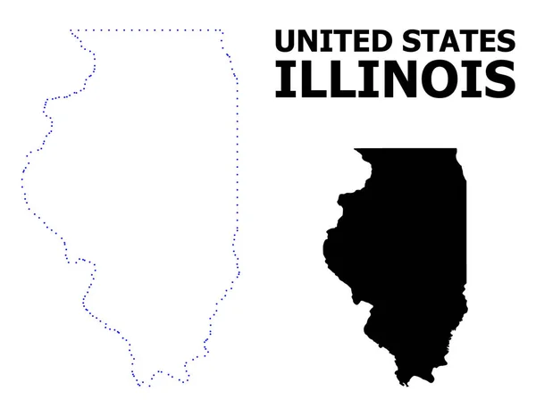 Vector Contour Mappa punteggiata dello Stato dell'Illinois con il nome — Vettoriale Stock