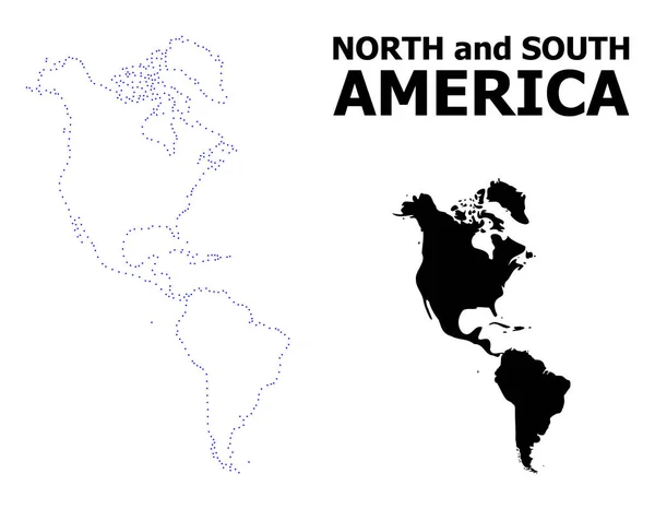 Carte à points de contour vectoriel de l'Amérique du Sud et du Nord avec légende — Image vectorielle