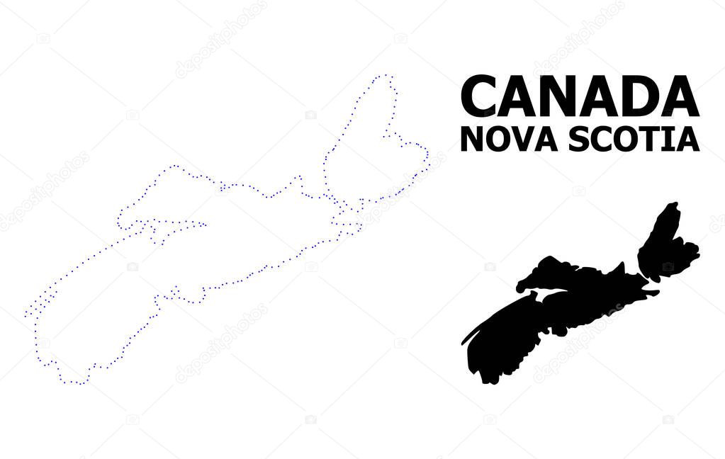 Vector Contour Dotted Map of Nova Scotia Province with Name