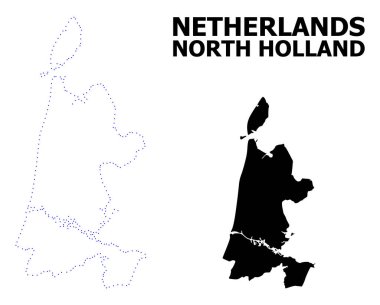 Vektör kontur Kuzey Hollanda adı ile noktalı harita