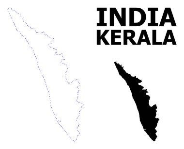 Vektör kontur Caption ile Kerala Devlet noktalı harita
