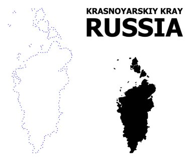 Vektörü kontur ile Krasnoyarskiy Kray Haritası noktalı resim yazısı