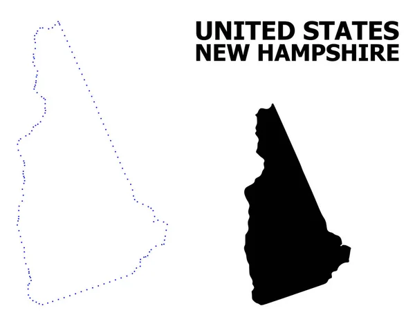 Vector contour gestippelde kaart van de staat van New Hampshire met bijschrift — Stockvector