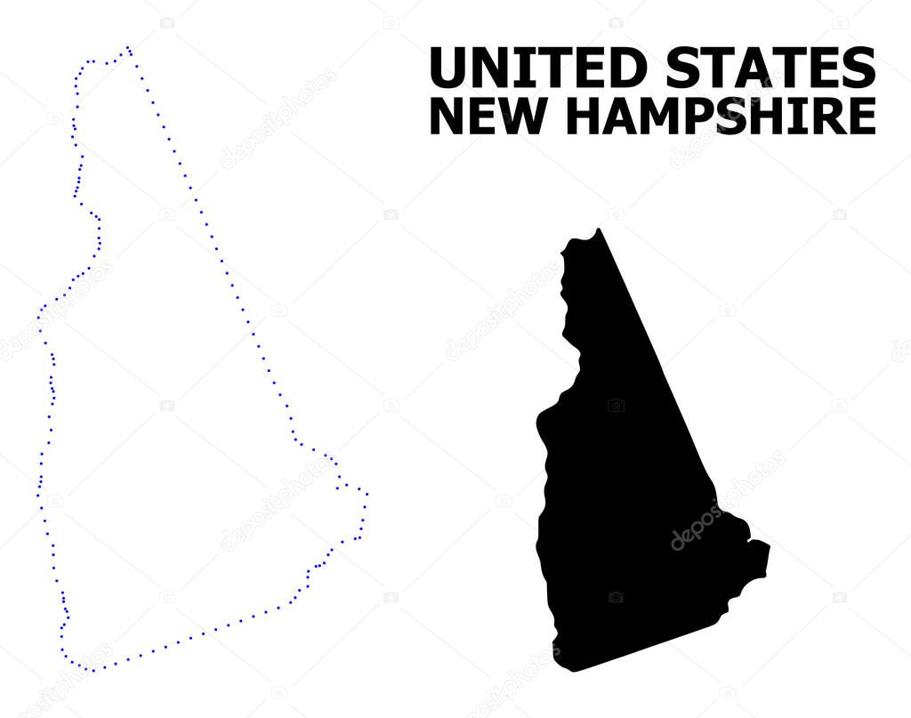 Vector Contour Dotted Map of New Hampshire State with Caption