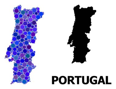 Mavi Yuvarlak Nokta Mozaik Portekiz Haritası