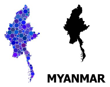 Mavi Yuvarlak Nokta Mozaik Myanmar Haritası