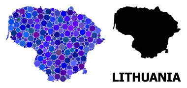 Mavi Yuvarlak Nokta Mozaik Litvanya Haritası