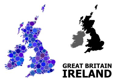 Mavi Yuvarlak Nokta Mozaik Haritası Büyük Britanya ve İrlanda