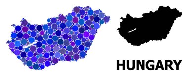 Mavi Yuvarlak Nokta Mozaik Macaristan Haritası