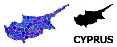 Kıbrıs Adası Mavi Yuvarlak Nokta Mozaik Haritası