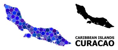 Curacao Adası Mavi Daire Mozaik Haritası