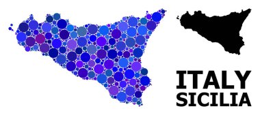 Mavi Yuvarlak Nokta Mozaik Haritası Sicilya Adası