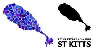 St Kitts Adası Mavi Daire Mozaik Haritası