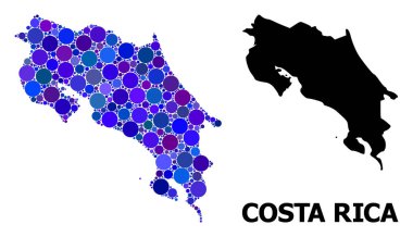 Mavi Yuvarlak Nokta Mozaik Kosta Rika Haritası