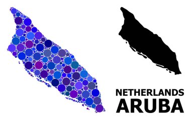 Mavi Yuvarlak Nokta Mozaik Aruba Adası Haritası