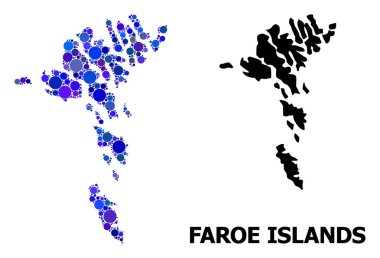 Mavi Yuvarlak Nokta Mozaik Faroe Adaları Haritası