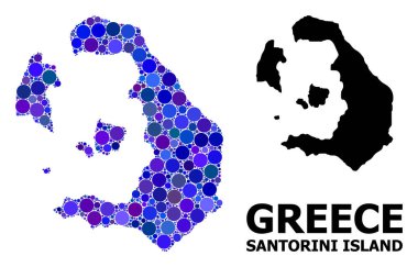 Santorini Adası Mavi Daire Mozaik Haritası