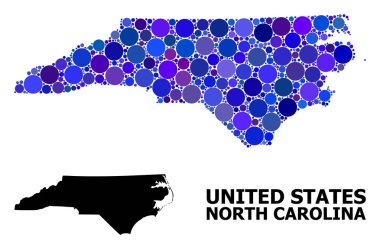 Kuzey Carolina Eyaleti Mavi Yuvarlak Nokta Mozaik Haritası