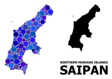 Saipan Adası Mavi Yuvarlak Nokta Mozaik Haritası