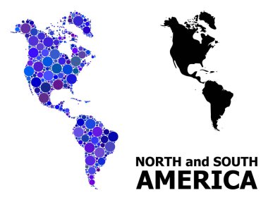 Mavi Yuvarlak Nokta Mozaik Haritası Güney ve Kuzey Amerika
